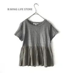 【ビーニング】半袖Tシャツ 異素材切り替えフレアトップス　グレー　ONESIZE