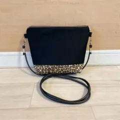 ブラック✖️レオパード柄　ショルダーポーチ　ハンドメイド