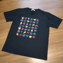 和柄プリント　黒Ｔシャツ　Мサイズ　和風