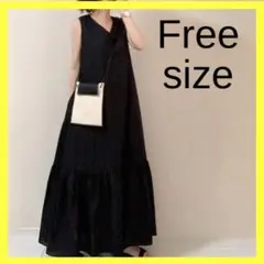 ロングワンピース　ノースリーブ ワンピ マキシ aライン ロング 黒ワンピース
