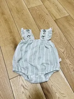 韓国服　グリーンチェックロンパース 73cm