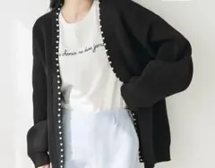 黒いニットカーディガン Mサイズ パールボタン付き
