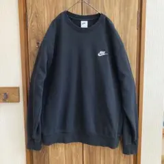 美品 NIKE 【XL】ワンポイントロゴ クルーネック スウェット 黒 ナイキ
