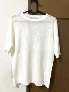 ホワイト リブ編み 半袖トップス