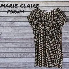 MARIE CLAIRE ドット柄チュニック ノースリーブ L ブラウン ドット