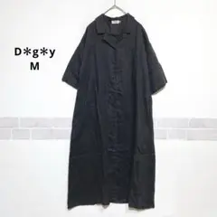 Dgy 綿麻ブレンド 半袖 シャツワンピース ロング 洗いざらし感 i009