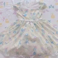 メゾピアノ チューリップ柄 ウエストリボン ワンピース 春 花柄 ゆめかわ ①