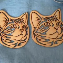 ハンドメイド　猫の顔 切り絵アート 2枚セット