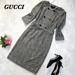 極美品✨GUCCI ワンピース ひざ丈 7分袖 グレー フォーマル
