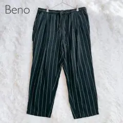 ビーノ ストライプ ワイドパンツ リネン混 ウエストゴム仕様 ブラック 涼感素材