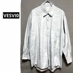 （VESVI0）メンズカジュアルシャツ　Lサイズ　シャドー幾何学柄　日本製　長袖