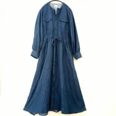 Lee バンドカラー デニム ロングワンピース マキシ丈
