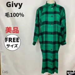 美品　Givy ギビー　シャツワンピース　チェック柄　グリーン　ゆったり