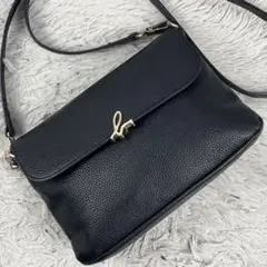 美品 アニエスベー レザー ショルダーバッグ B金具 斜め掛け フラップ 黒