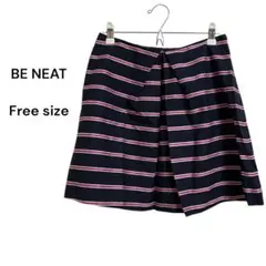 【レア】BE NEAT　ビーニート　ミニスカート　紺　ピンク　ボーダー　フリー
