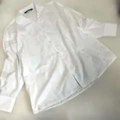 ZARA チャイナシャツ チャイナボタン　白シャツ　メンズM コットン100%