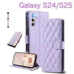 Galaxy S24 S25 手帳型ケース カード収納 パープル (紫色)