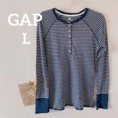 一点物✨海外 GAP 【L】ネイビー 白 ボーダー 長袖 Tシャツ 春