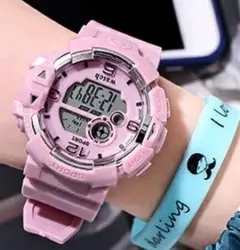 デジタル メンズ レディースu0026ボーイズ ガールズ 多機能 腕時計LED ピンク