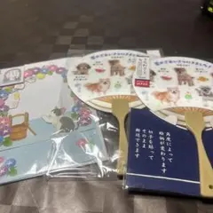 新品　郵便局作成うちわメッセージカード　犬ねこ柄　紫陽花など
