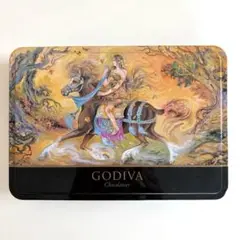 GODIVA 空き缶 2003年 馬に乗る女性アート レア レトロ 空き箱 空箱