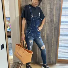 美品　ダメージ加工　オーバーオール　ストレッチ加工　XSサイズ　サロぺット