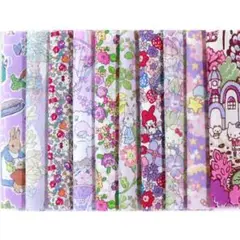 ✿リバティ　キティ　12cm　10枚　パープル　はぎれセット