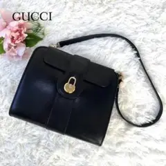 極美品✨グッチ ショルダーバッグ オールレザー ターンロック 金具 ブラック