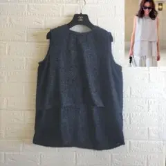bow.a　ノースリーブ 紺　INDIANCUTJACQUARD TOPS