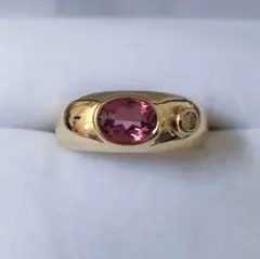 ダイヤモンド×ピンクトルマリン リング K18YG 0.05ct 5.5g