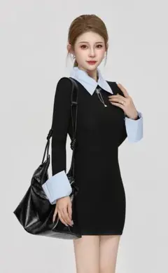 DALLA shirt knit one-piece 長袖 ミニワンピース