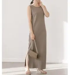 リヴドロワ美品リブタンクワンピースフリーサイズ カーキ