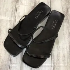 GUCCI グッチ シルバーGロゴマーク入り サンダル 23.5cm ブラック