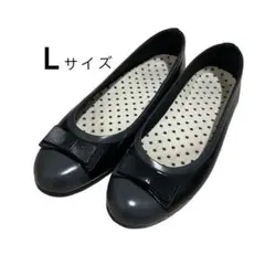 【美品】リボン付き パンプス 黒 Lサイズ ドット シンプル 通勤 おでかけ