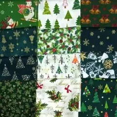 129　12枚　クリスマス プリント 生地　はぎれ　カットクロス　まとめ売り