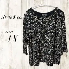 Style&co. ドット柄 トップス 1X ブラック 七分袖