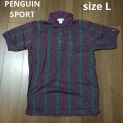 古着 PENGUINSPORT 半袖ポロシャツ 総柄 パープル L ペンギン