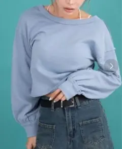 LATINA●アウトリンキングダメージショートスウェット●くすみブルー