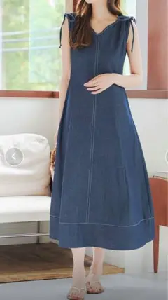 神戸レタス　肩リボンハートネックデニムワンピース　Lサイズ