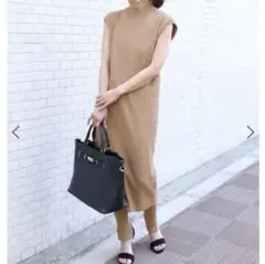 【美品】NOBLEノーブル　ソウバリハイネックスリーブレスニットワンピース
