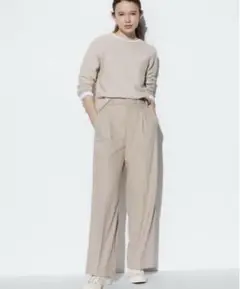 UNIQLO タックワイドパンツ S ベージュ