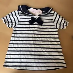 ストライプ柄 半袖シャツ リボン付き