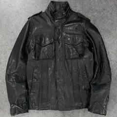 MEN'S BIGI 本革 レザー ジャケット ライダース ハイネック ブラック