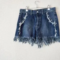 ショート　パンツ　デニム　ジーンズ　青　ダメージ　M
