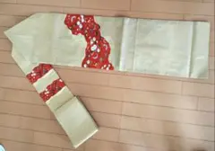 名古屋帯 つづれ織 金色 赤色 花柄