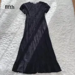 fifth カットワーク 半袖 ロングワンピース マキシ丈 コットン 黒