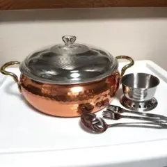 銅製両手鍋 ガラス蓋付き23cm