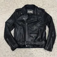 （超希少）FMC ダブルライダースジャケット ブラック 44 古着☆FMC ダブルライダースジャケット サイズ44 カウレザー