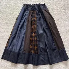 美品 ティグルブロカンテ 久留米絣MIX フィセルスカート インディゴ