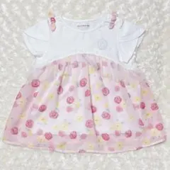 ♡coeur a coeur100cm♡半袖トップス　花柄　ピンク　チュール